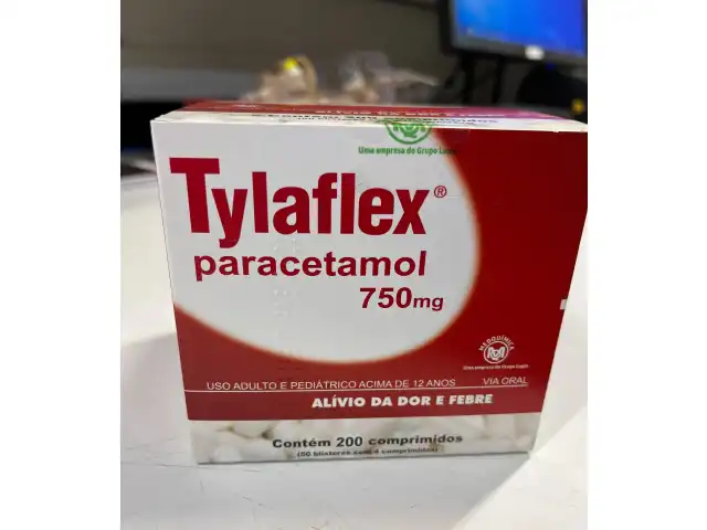 190 Caixas de Tylaflex Paracetamol 750mg (50 envelopes x 04 comprimidos cada caixa)