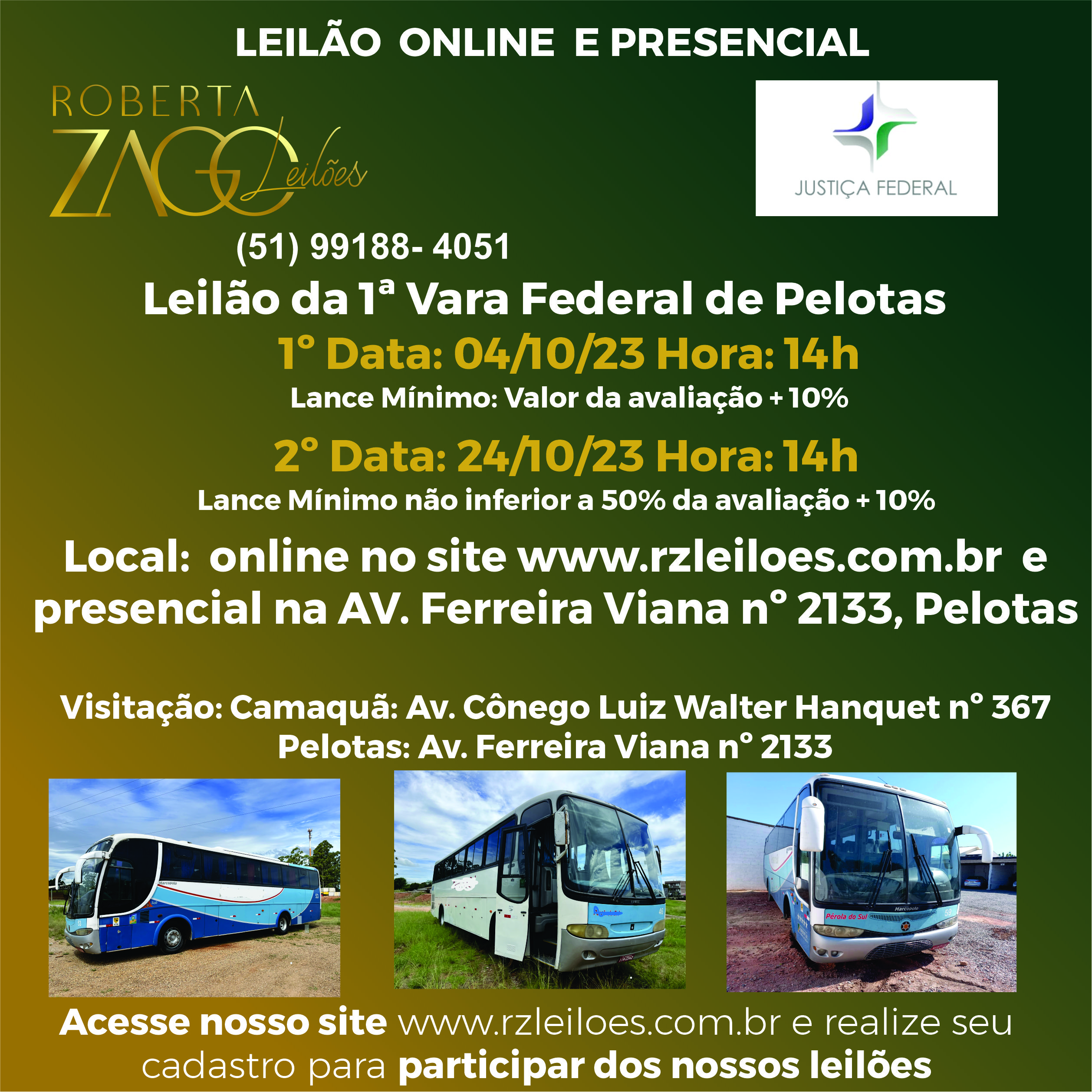 Leilão de Ônibus e Veículos da 1ª Vara Federal de Pelotas