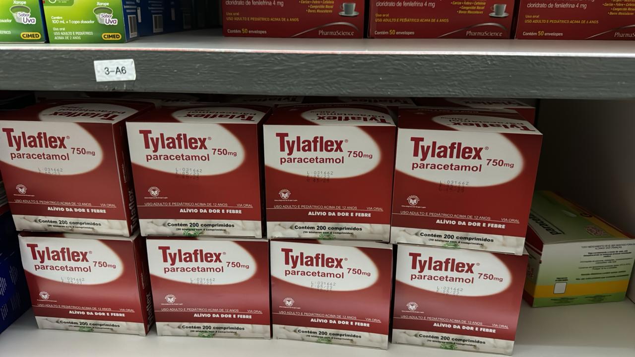 167 caixas do medicamento Paracetamol Tylaflex 750mg com 200 comprimidos cada.